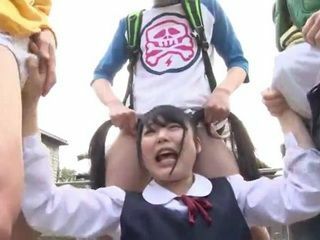 Innocent schoolgirl gets fucked by her kinky classmates on their way back home from XXX Tokyo escapades